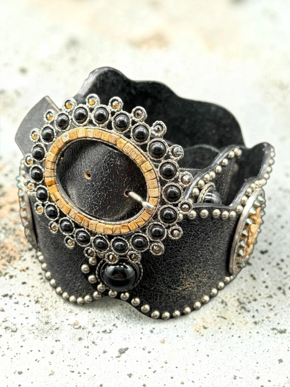 Leatherock 38 XL Black Leather Studded Scallop Western Boho Statement Belt 5934